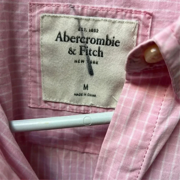 Abercrombie & Fitch Women's Pink Gingham Check Long Sleeve Button-Up Shirt M - Picture 3 of 5